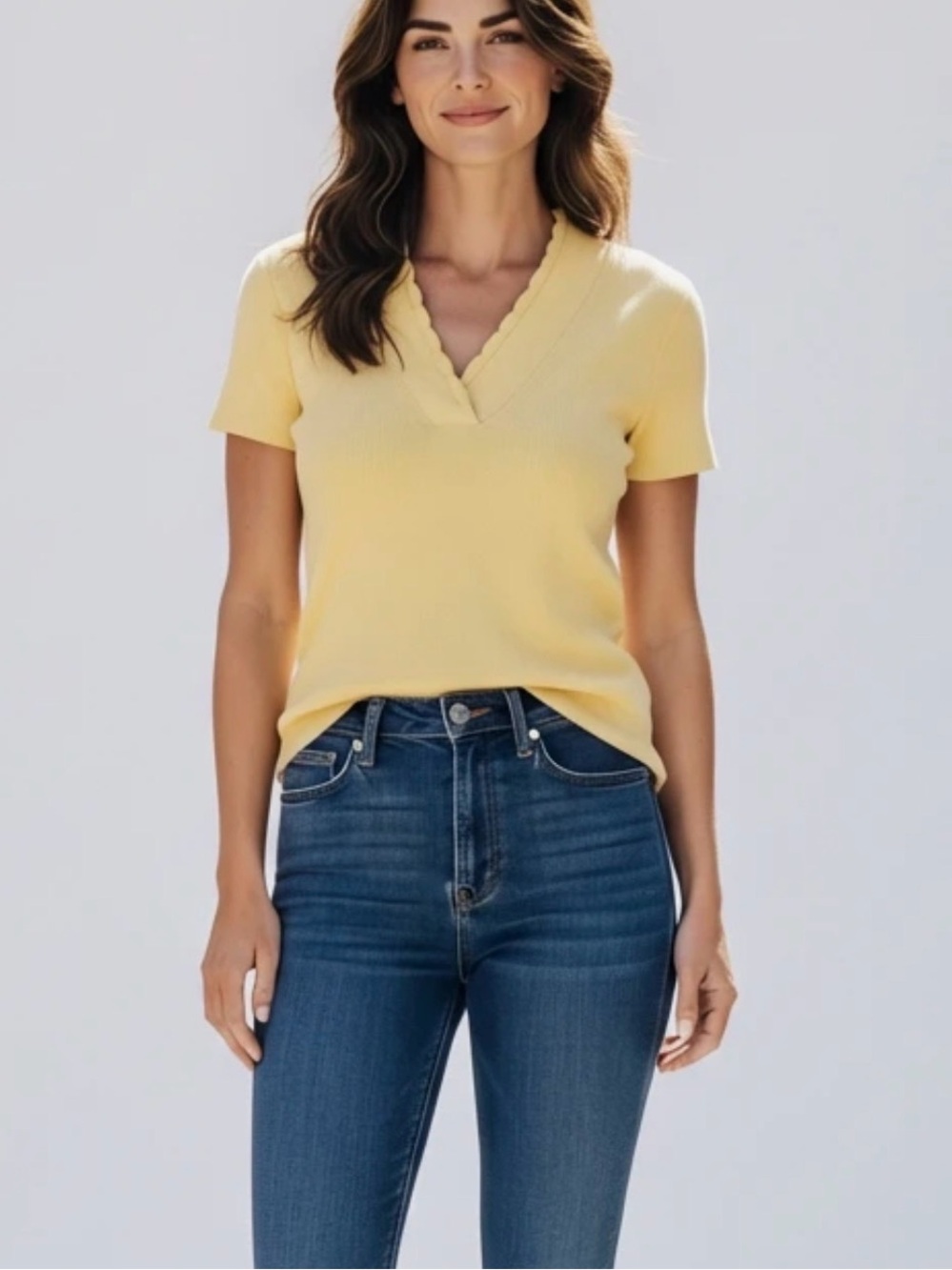 Emma James Yellow Short-Sleeve V-Neck Knit Top Size XL Petite